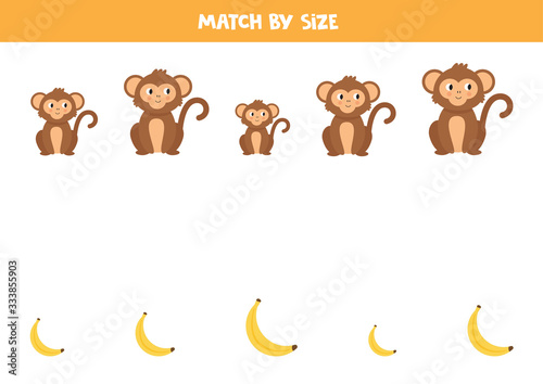Matching by size. Cute monkeys and bananas.