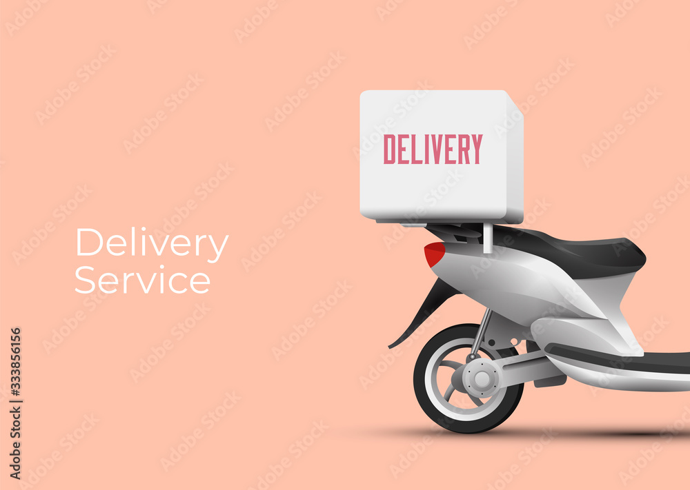 Delivery service poster banner design concept with back side of scooter