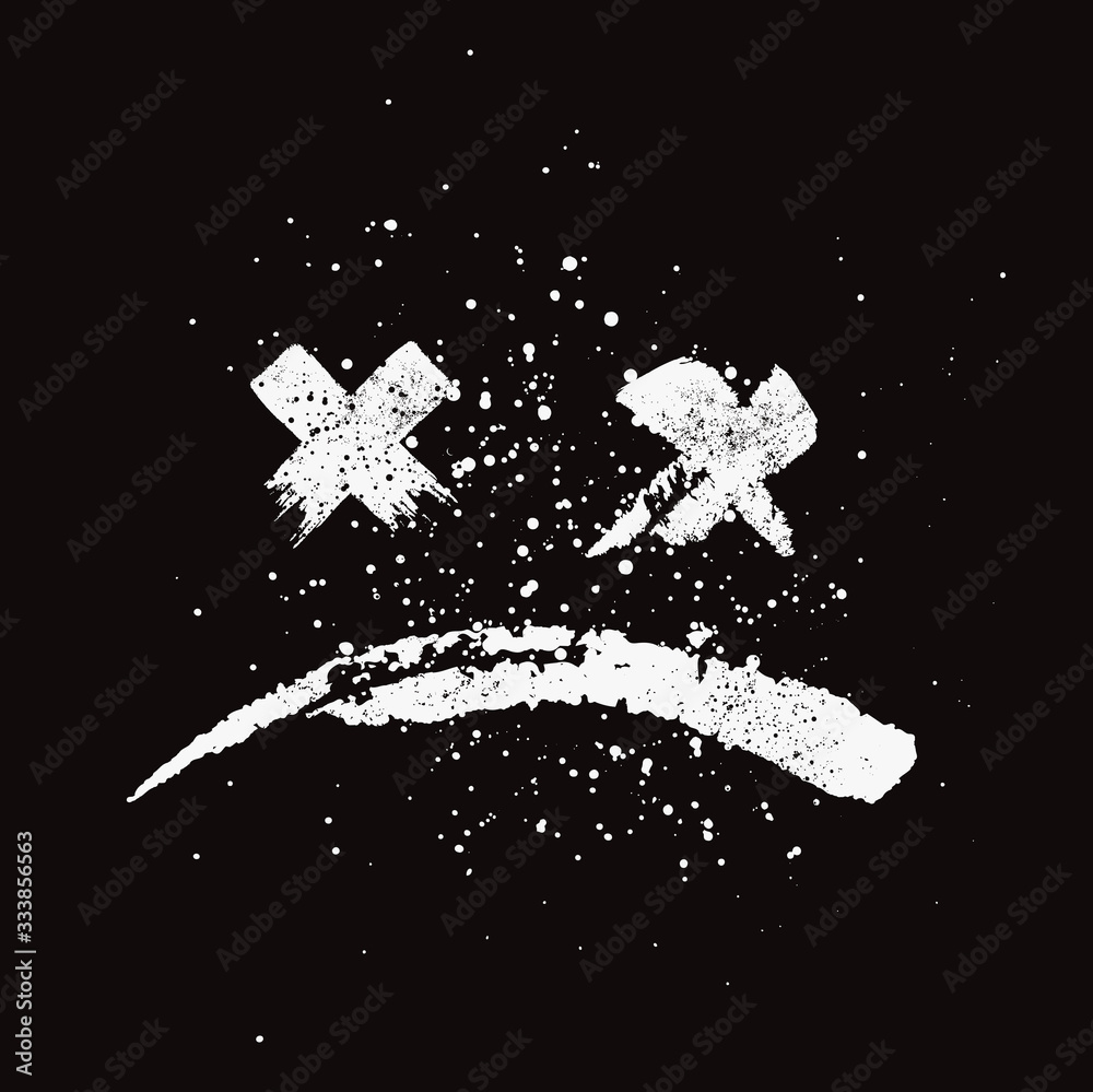 Grunge textured hand drawn styled sad face emoji. White on black background.  Bad emotion or bad mood, depression, mental health concept. Vector  illustration. Stock Vector | Adobe Stock