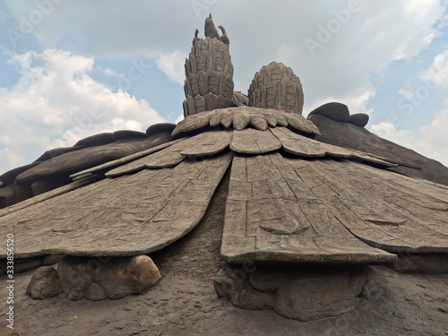 The beautiful view of jatayu bird sculpture looking upwards who fought with ravan for maa Sita. Jatayu earth centre, Kollam, Kerala, India: March 09, 2020 photo