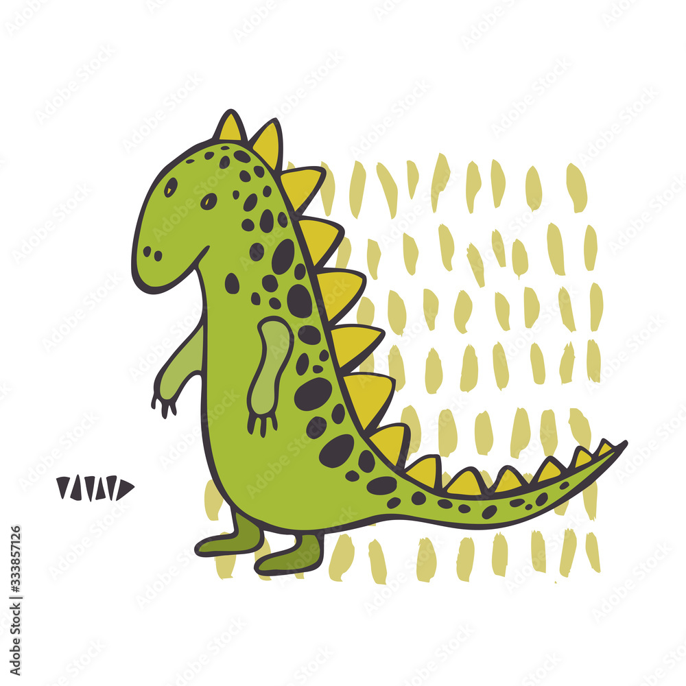 Fototapeta premium Cute dinosaurs on white background. Vector sketch illustration.