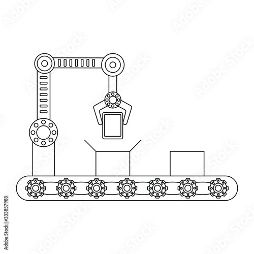Conveyor assembly line in flat style. Automatic production line concept. Industrial mass production conveyor. 