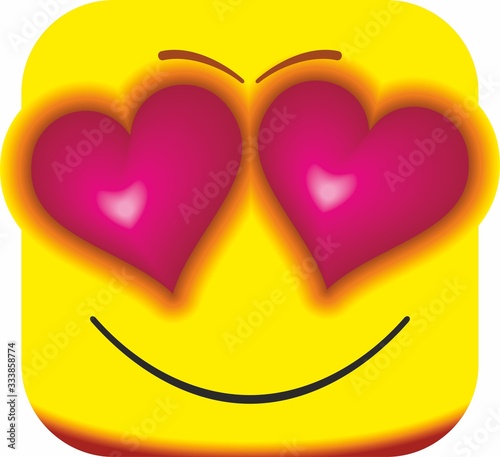 Happy yellow loving emoticon face with eyes in the form of hearts