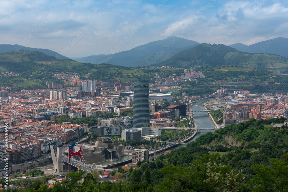 View of the Bilbao skyline and Nervion River, from Etxebarria Park