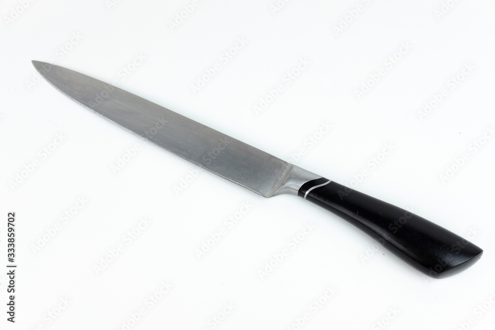 Stainless knife with black handle isolated on white background Stainless knife with black handle isolated on white background