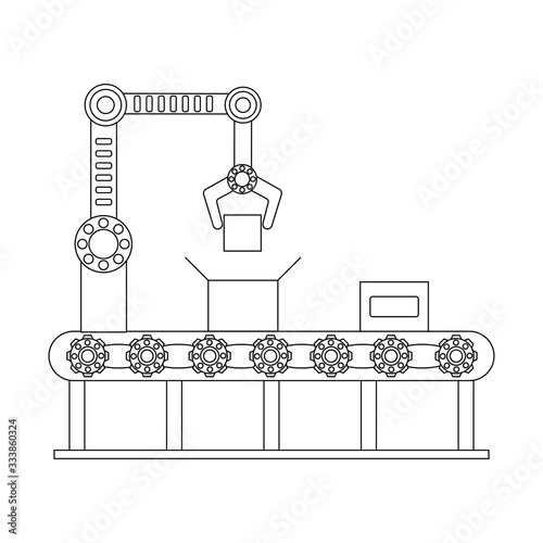 Conveyor assembly line in flat style. Automatic production line concept. Industrial mass production conveyor. 