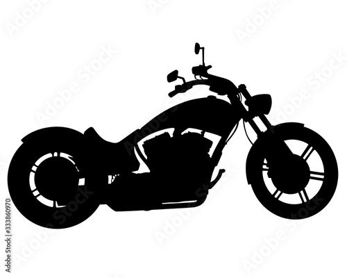 Man in protective clothing rides a retro bike. Isolated silhouette on a white background