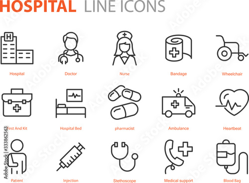 set of hospital icons, medical, disease, health, doctor, treatment, nurse, doctor