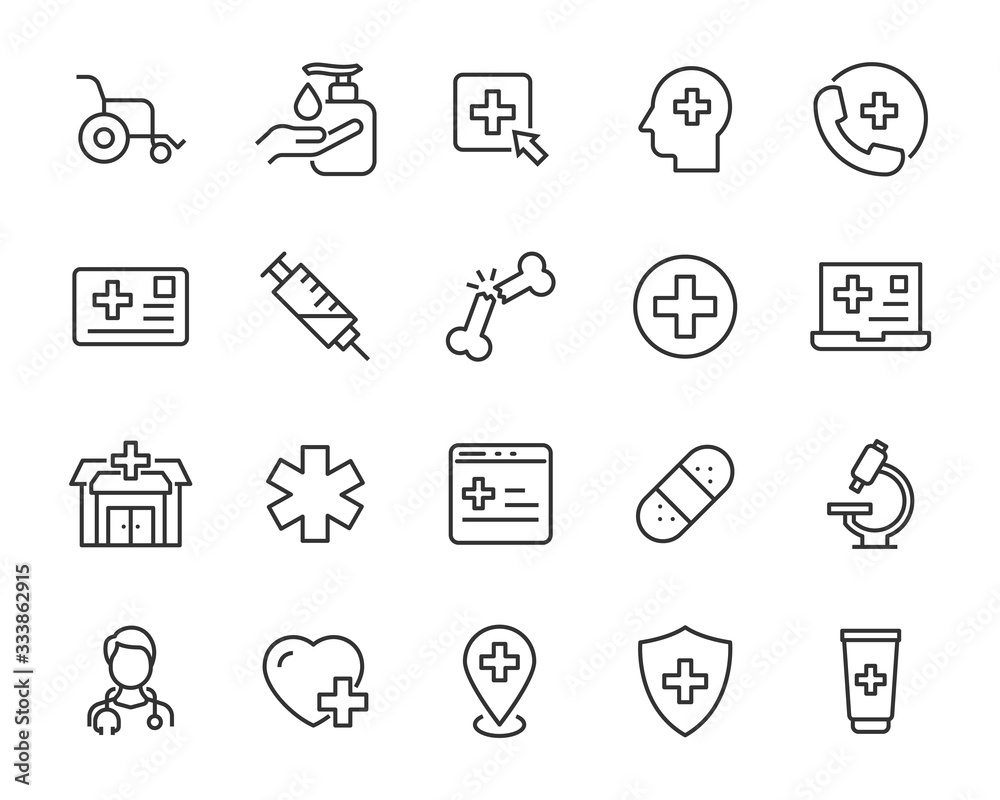 Fototapeta premium set of hospital icons, medical, disease, health, doctor, treatment, nurse, doctor