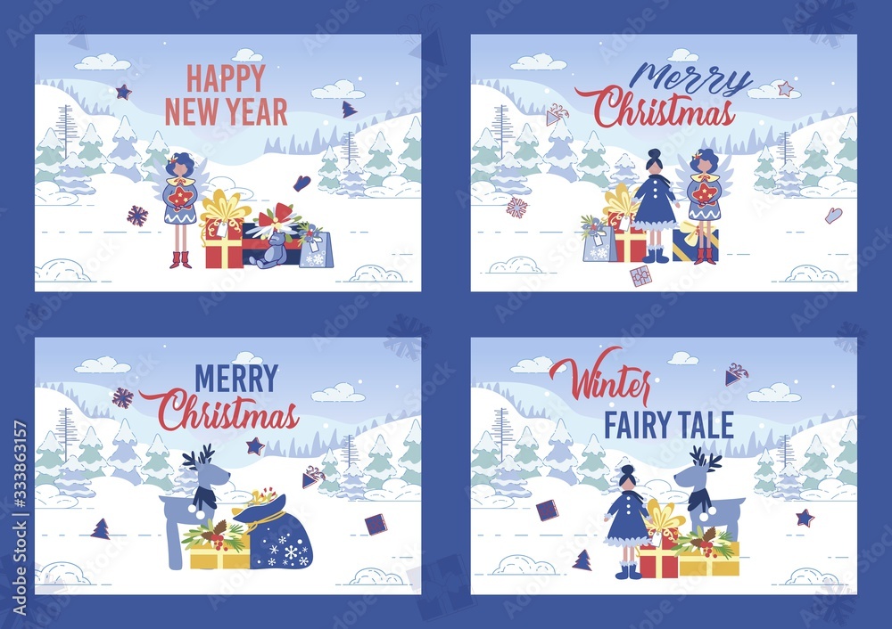 Banner Set for Merry Christmas, Happy New Year