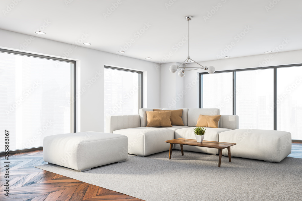 Panoramic white living room corner with sofa Panoramic white living room corner with sofa