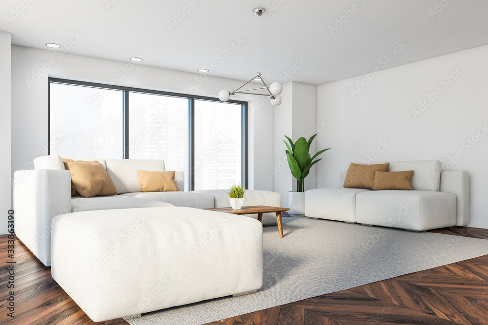 Fototapeta premium White living room corner with white sofa