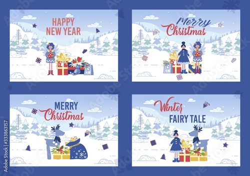 Banner Set for Merry Christmas, Happy New Year