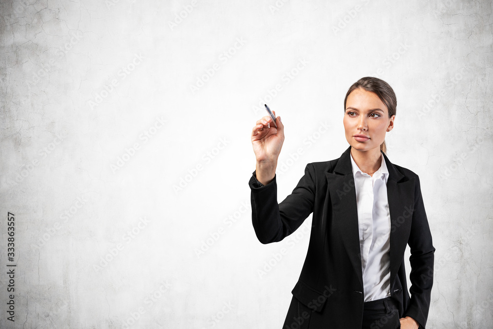 Businesswoman writing with marker, mock up Businesswoman writing with marker, mock up