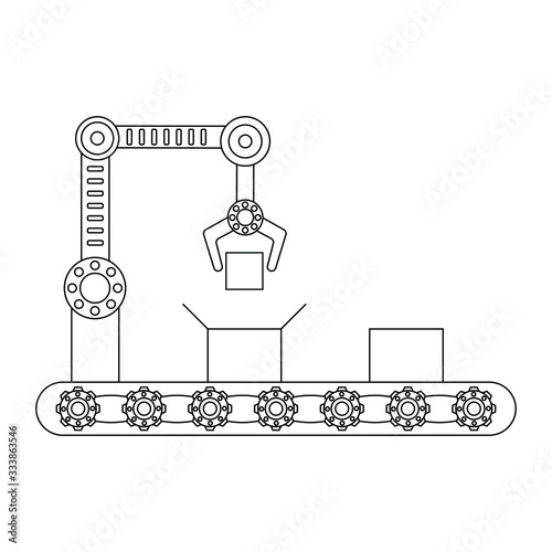 Conveyor assembly line in flat style. Automatic production line concept. Industrial mass production conveyor. 