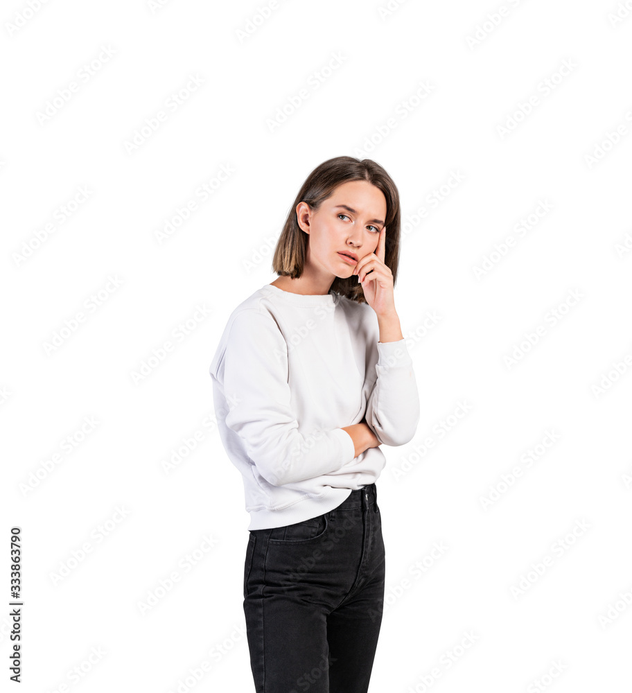 Thoughtful European college girl, isolated Thoughtful European college girl, isolated