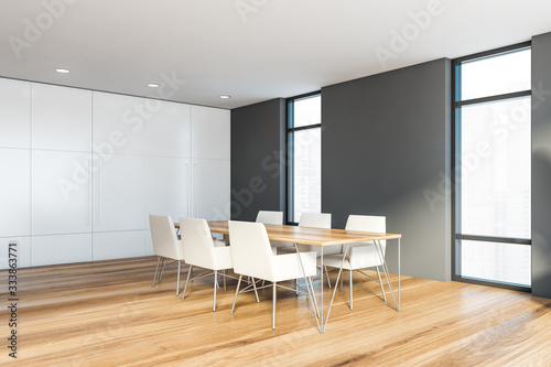 Gray and white dining room corner