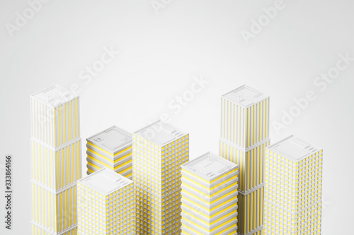 Yellow city model over white background