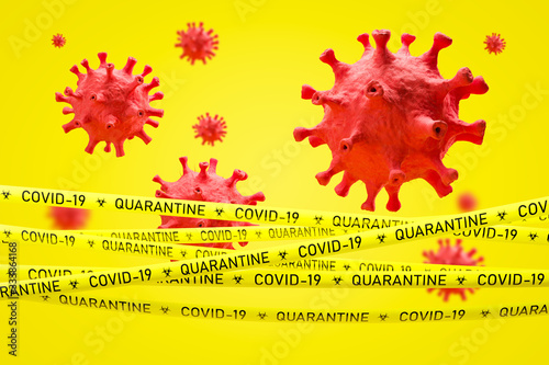 Coronavirus quarantine concept, red and yellow