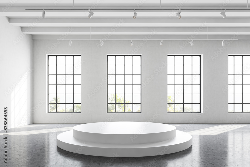 Empty presentation podium in white room Empty presentation podium in white room