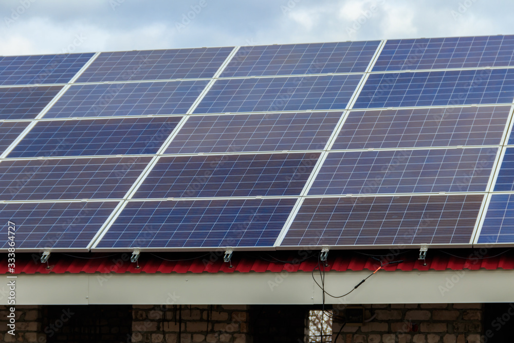 Fototapeta premium Close-up of solar panels. Photovoltaic modules for innovation alternative energy