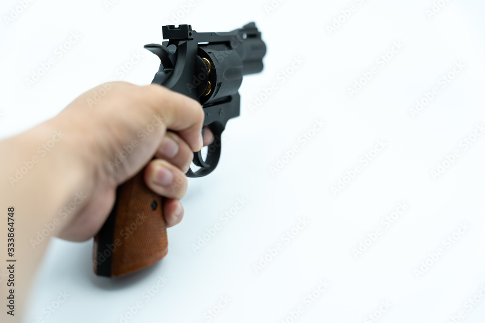Model gun shot on white background