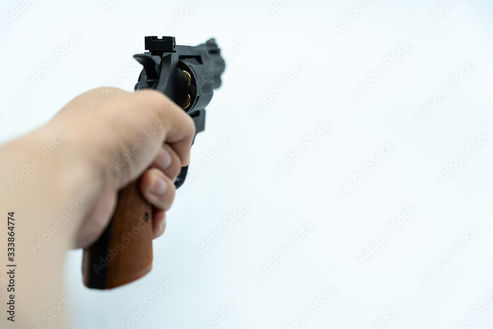 Model gun shot on white background