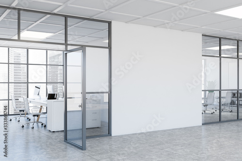 White office corridor with mock up wall