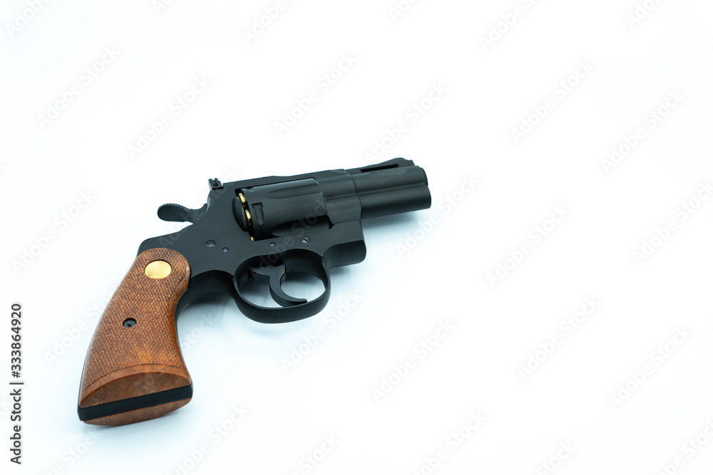 Model gun shot on white background