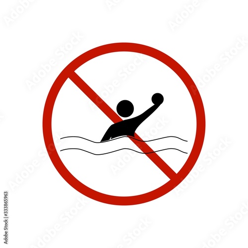 No water sports. No swimming. Warning of danger on beach, in river, sea,on aqua. Design flat element. Vector illustration. Monochrome template for poster, logo. Design element. Vector illustration.