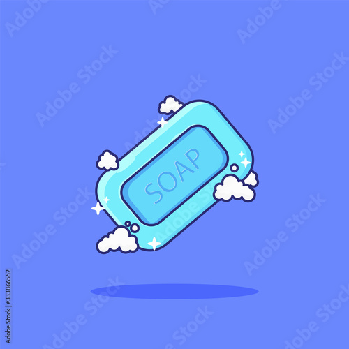 blue bar soap with foam, vector illustration cartoon sticker icon