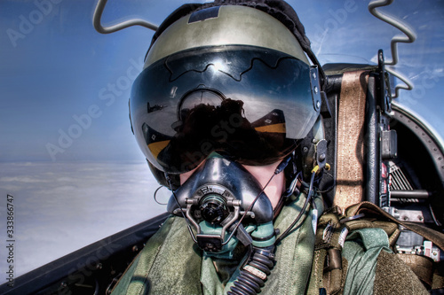 Obraz na płótnie Royal Air Force ( RAF UK ) Pilot in the cockpit in an ejector seat wearing helme