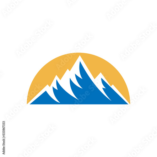 Mountain logo vector illustration. Mountain badge design vector template design. Trendy Mountains logo design vector illustration template for Outdoor Adventure.