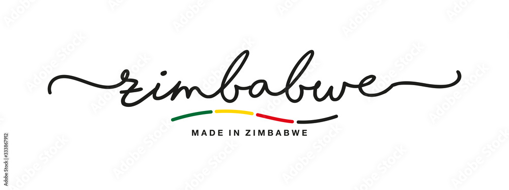 Made in Zimbabwe handwritten calligraphic lettering logo sticker flag ribbon banner