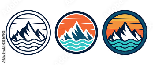 Set of Mountain logo vector illustration. Mountain badge design vector template design. Trendy Mountains logo design vector illustration template for Outdoor Adventure.