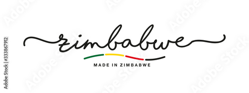 Made in Zimbabwe handwritten calligraphic lettering logo sticker flag ribbon banner