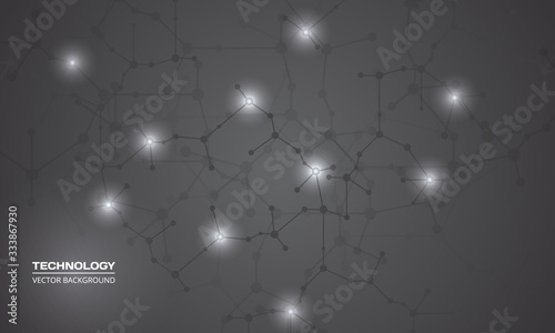 Dark technology abstract background with molecular structure, dna atoms or neurons network. Innovation technology, medical, genetic engineering and scientific research concept for your design.