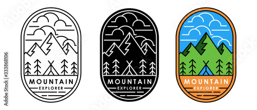 Set of Mountain logo vector illustration. Mountain badge design vector template design. Trendy Mountains logo design vector illustration template for Outdoor Adventure.