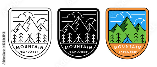 Set of Mountain logo vector illustration. Mountain badge design vector template design. Trendy Mountains logo design vector illustration template for Outdoor Adventure.