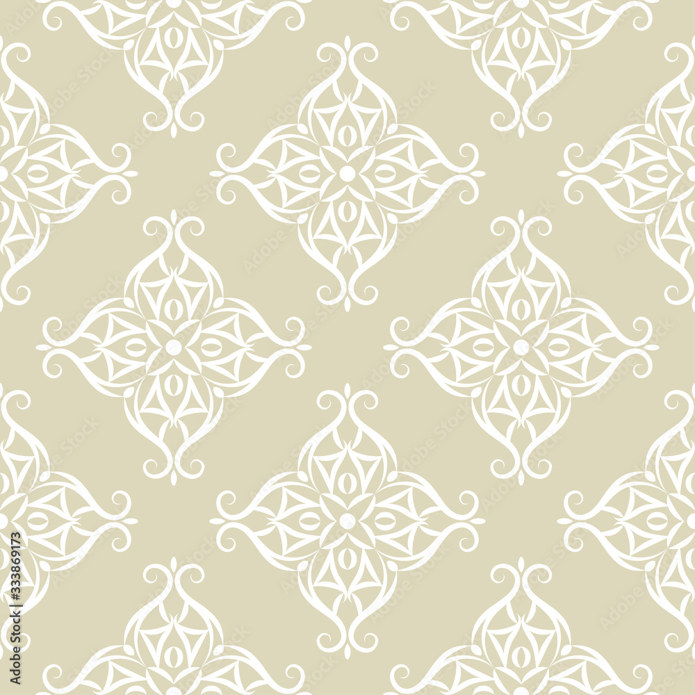 Floral seamless background. White pattern on olive green seamless backdrop Floral seamless background. White pattern on olive green seamless backdrop