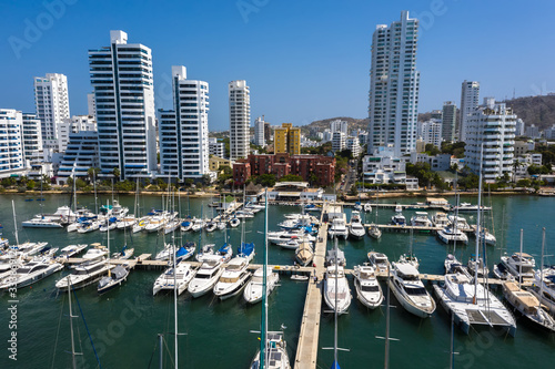 Aerial view of the Marina in a beautiful bay in Cartagena, Colombia. photo