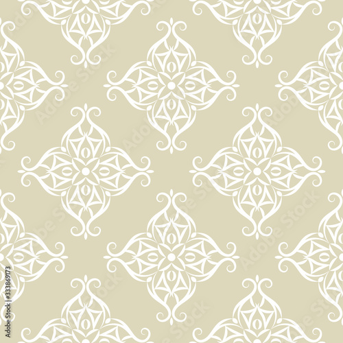 Floral seamless background. White pattern on olive green seamless backdrop