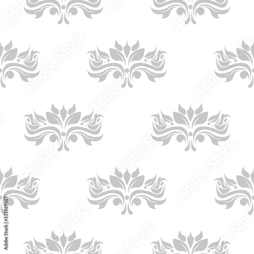 Floral seamless background. Gray pattern on white