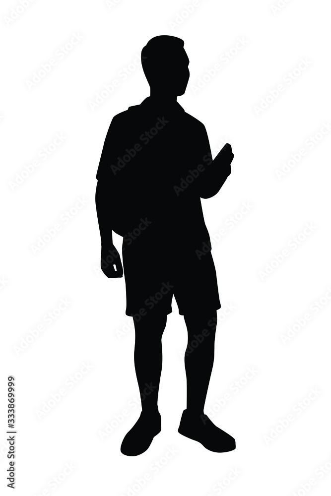 Man with backpack silhouette vector on white