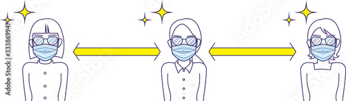 マスクをして適度な距離を保つ女性たち