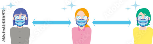 マスクをして適度な距離を保つ女性たち