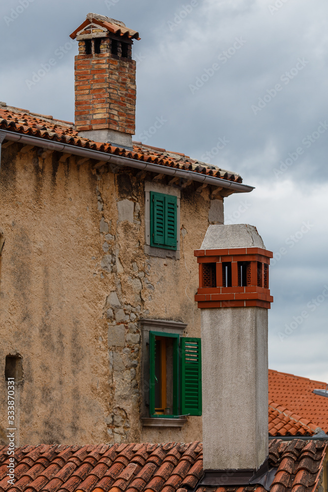 Building details in the historic centre of Labin town, Croatia