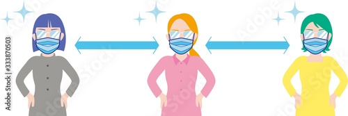 マスクをして適度な距離を保つ女性たち