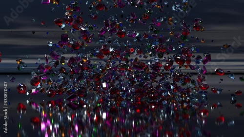 Sparkling crystals are showered on the mirror-like matte surface. 4k-high-quality animation.
