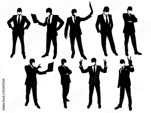 Silhouettes of a man in a business suit and medical mask